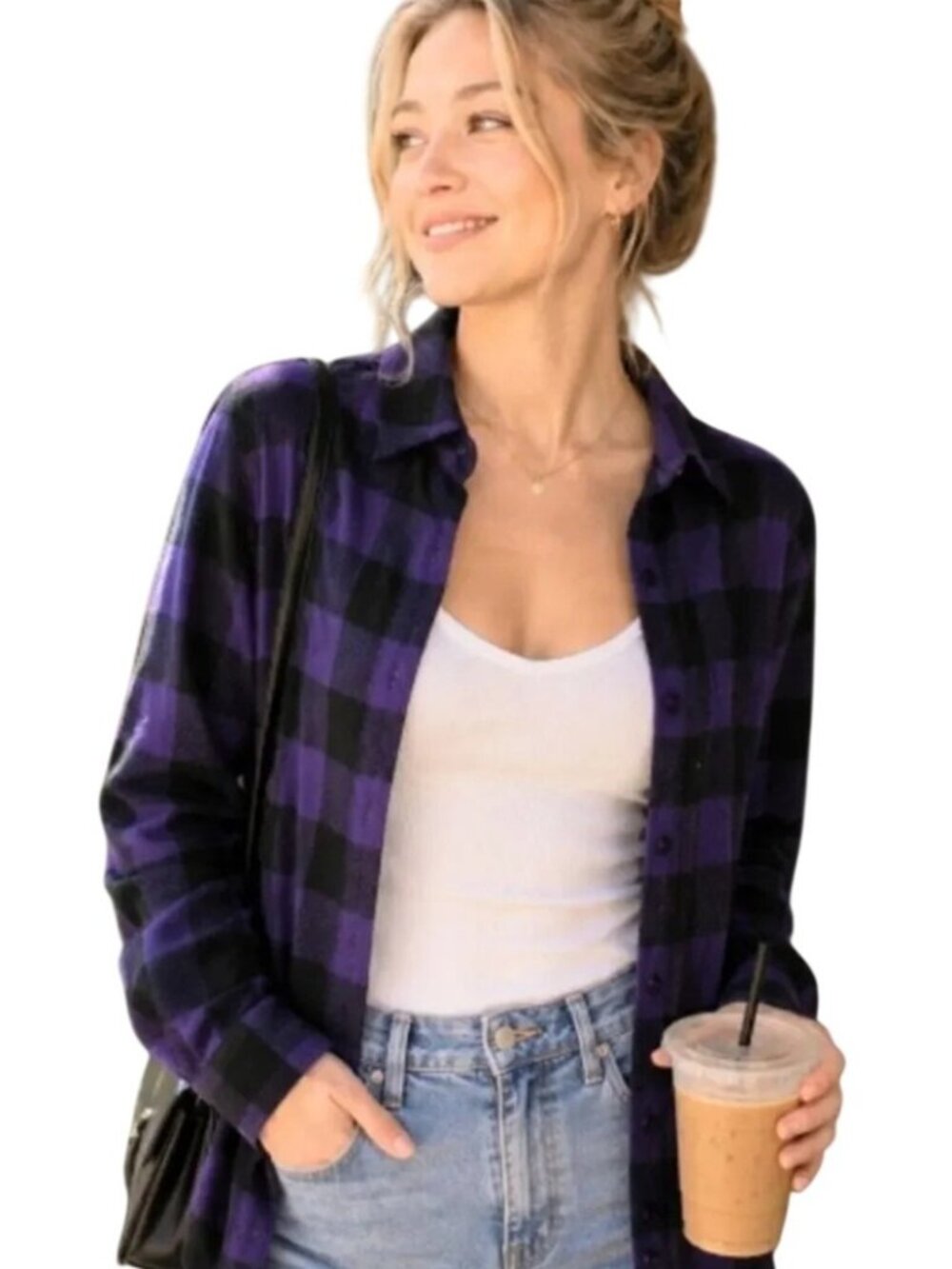 Tuckernuck Buffalo Check Flannel Shirt Purple Black Size L NWT